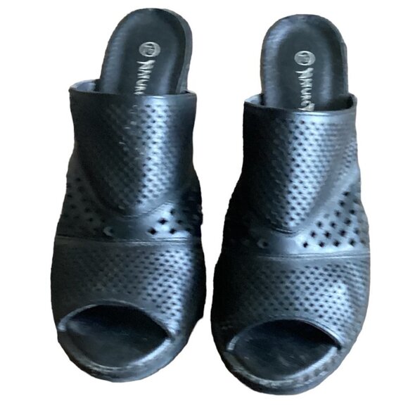Nature Breeze Peep Toe Mule Sz 7-1/2 Black #65i - Picture 2 of 8